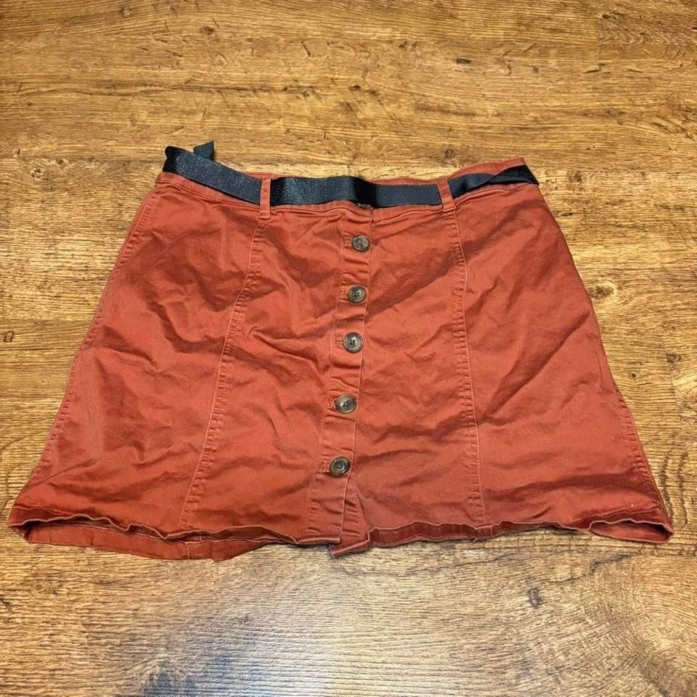 Forever 21 Burnt Orange Brown Button Front Mini Skirt with Ribbon Belt Large